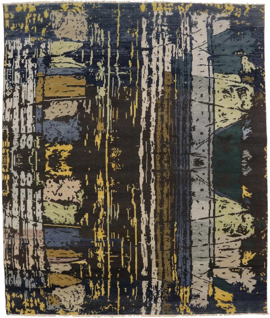Hand-Knotted Wool Area Rug Modern Multicolor Abstract 8'4 x 9'11 India - licensed reproduction (1 of 18)
