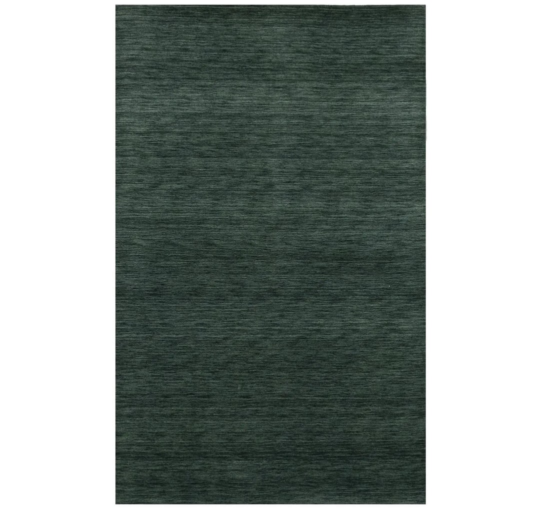 Hand-Loomed Wool Area Rug in Dark Green 5'0 x 7'11 Modern Solid Pattern: Hand-Loomed Wool Area Rug in Dark Green 5'0 x 7'11 Modern Solid Pattern This hand-loomed Gabbeh wool rug features a dark green solid design and a modern rectangular shape. Made in India, it is crafted