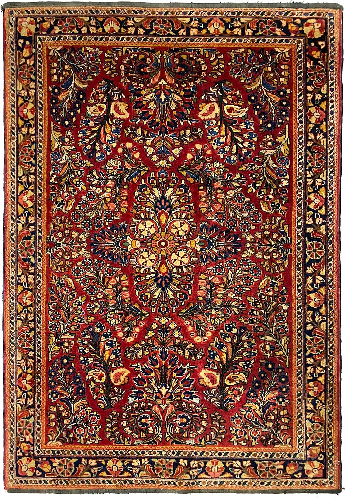 3.4 x 5 Authentic Persian Sarouk Area Rug Hand-Knotted Wool Iran (1 of 10)