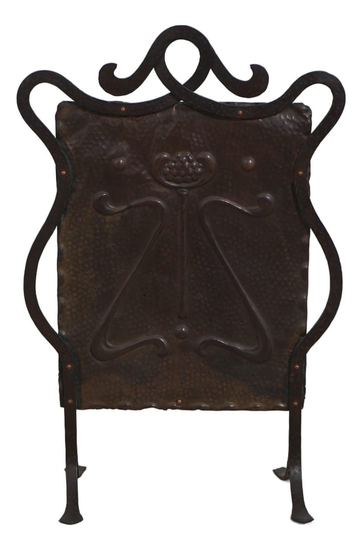 Arts Crafts Copper Wrought Iron Fireplace Screen (1 of 9)