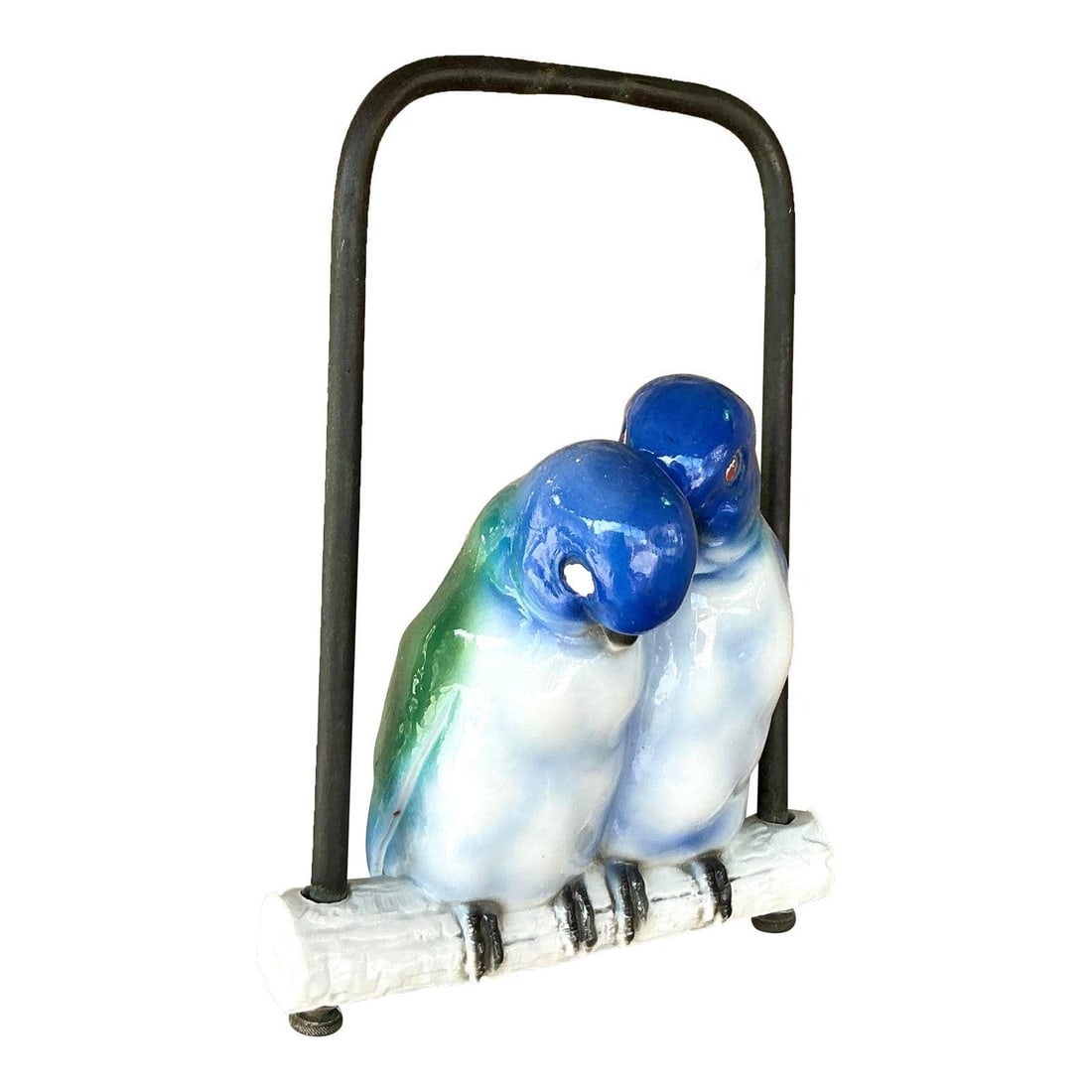 Vintage Regency Ceramic Lovebirds Sculpture Black Metal Swing (1 of 10)