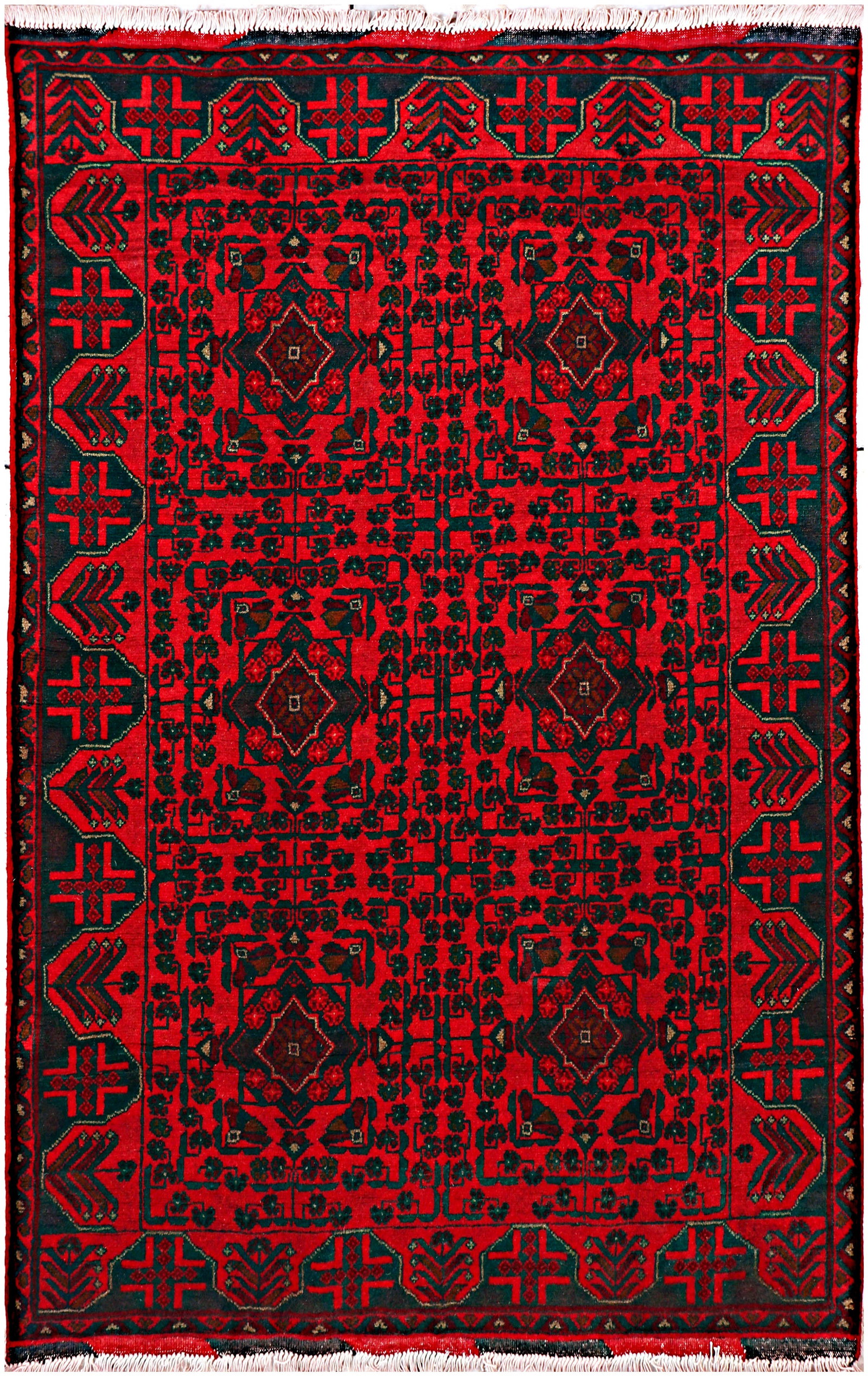 4' x 6' Handwoven Dark Red Afghan Khal Mohammadi Tribal Wool Rug: 4' x 6' Handwoven Dark Red Afghan Khal Mohammadi Tribal Wool Rug Free continental US Shipping Immerse your space in the rich cultural tapestry of this 4' x 6' Dark Red Afghan Khal Mohammadi Rug, a mas