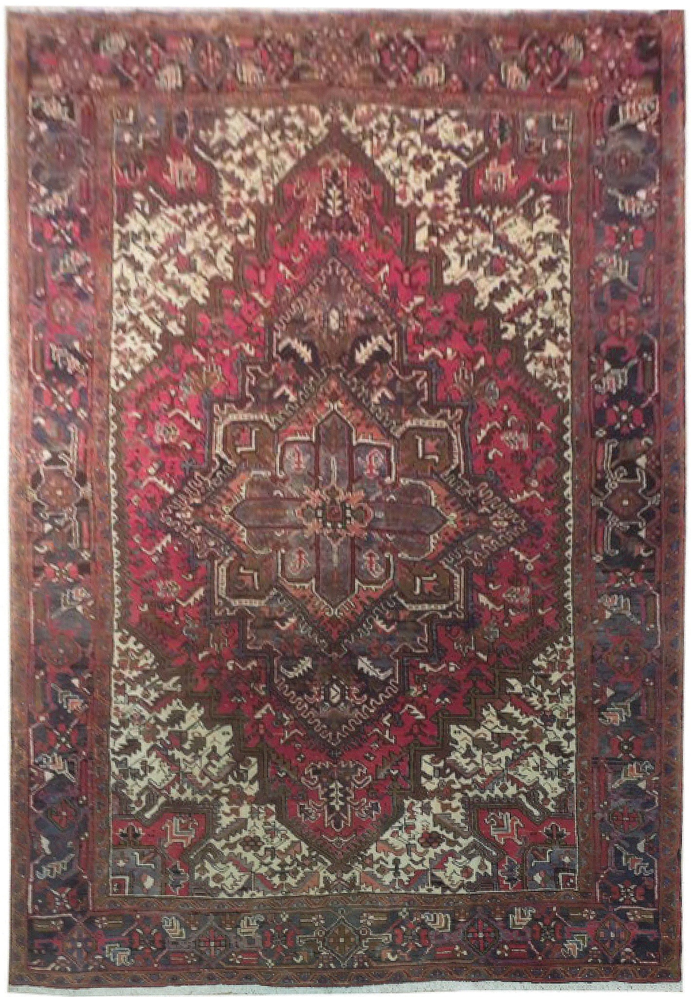 7 x 10.8 Persian Heriz Hand-Knotted Wool Carpet from Iran (1 of 6)