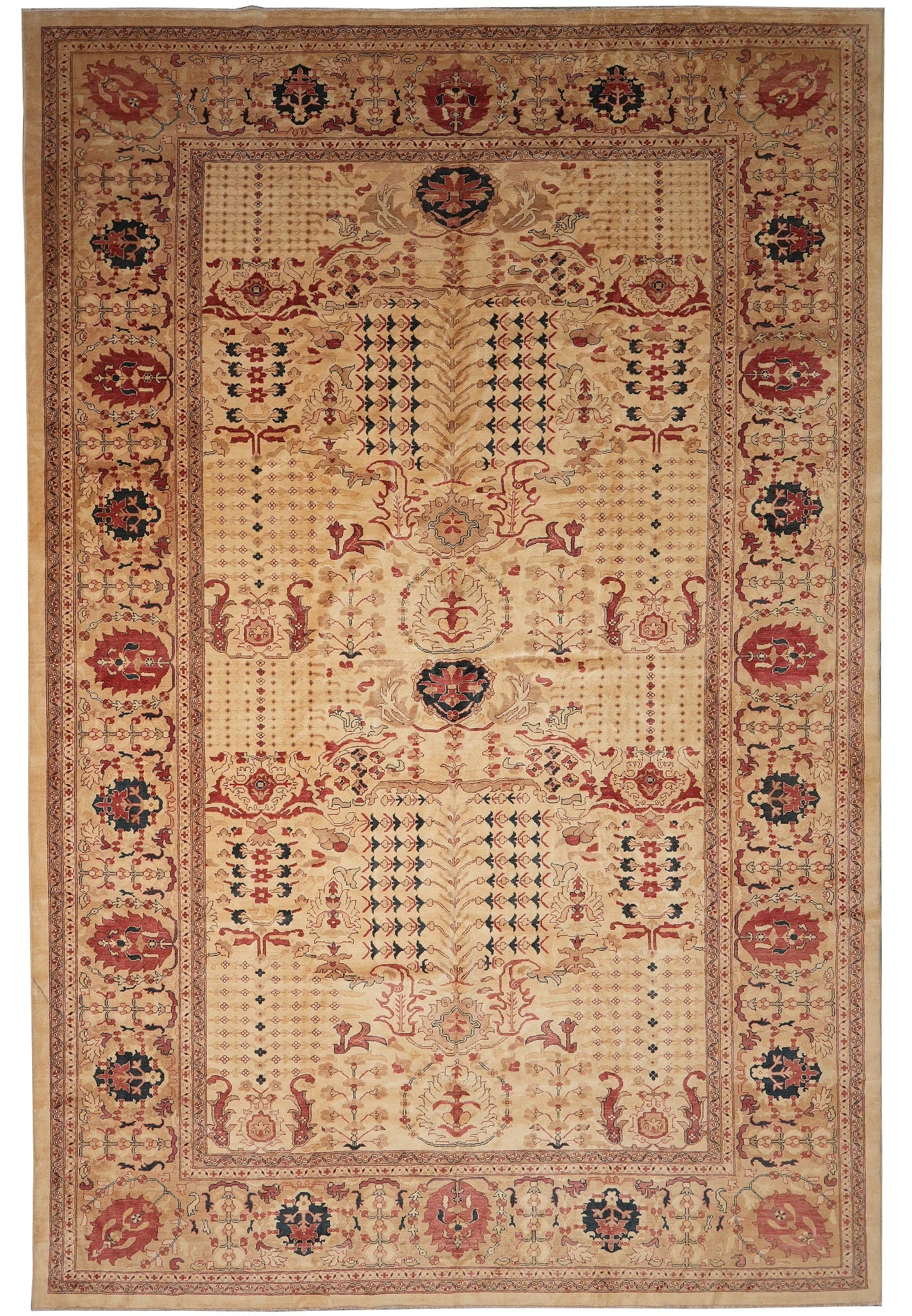 12 x 17.6 Zigler Chobi Peshawar Handmade Wool Rug Beige Gold: 12 x 17.6 Zigler Chobi Peshawar Handmade Wool Rug Beige Gold Free continental US Shipping This handmade Zigler Chobi Peshawar rug features a classic floral design with medallions and refined borders i