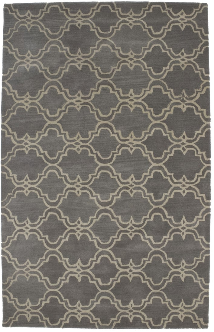 Stone Grey Trellis Wool Rug 5x8 Modern Hand-Tufted Area Carpet: Stone Grey Trellis Wool Rug 5x8 Modern Hand-Tufted Area Carpet This hand-tufted area rug features a modern Art Deco trellis pattern in stone grey and beige tones. Crafted from wool, it is rectangular 