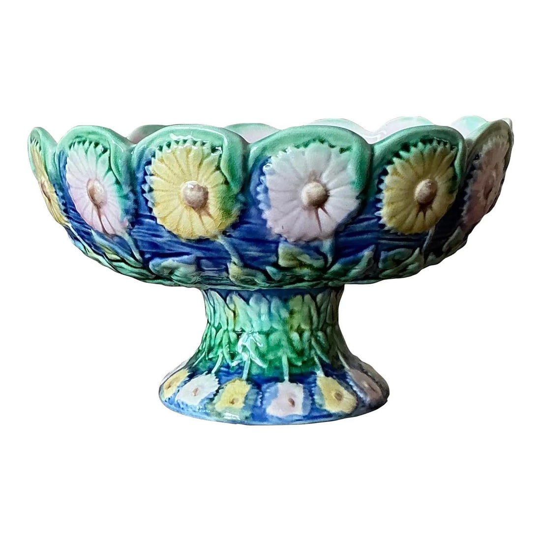 Victorian Majolica Compote Bowl with Daisies by Smith & Hill (1 of 7)