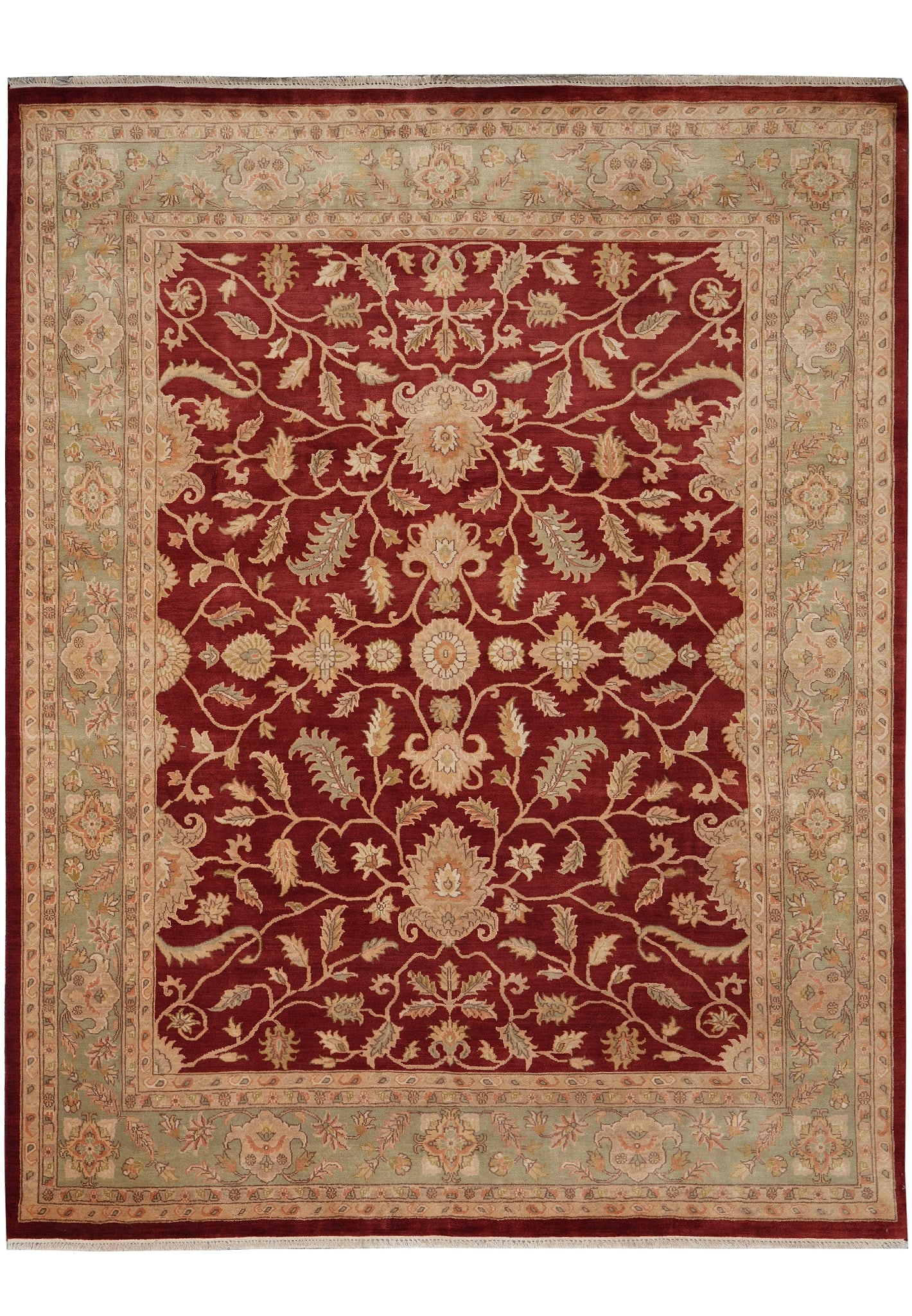 8 x 10 Handmade Peshawar Chobi Wool Rug Burgundy Green: 8 x 10 Handmade Peshawar Chobi Wool Rug Burgundy Green Free continental US Shipping This 8 x 10 handmade Peshawar Chobi rug is crafted from 100% natural wool and features a burgundy and green palette.