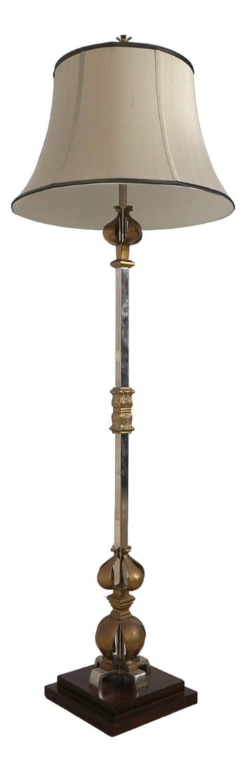 Vintage Steel Brass Floor Lamp with Shade 64 inches Tall: Vintage Steel Brass Floor Lamp with Shade 64 inches Tall This elegant floor lamp combines heavy quality steel and brass in its construction, ensuring durability and a timeless aesthetic. Featuring a d