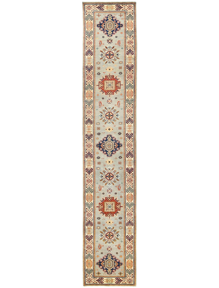 Hand Knotted Wool Kazak Runner 2'11 x 16'4 Tribal Geometric (1 of 13)