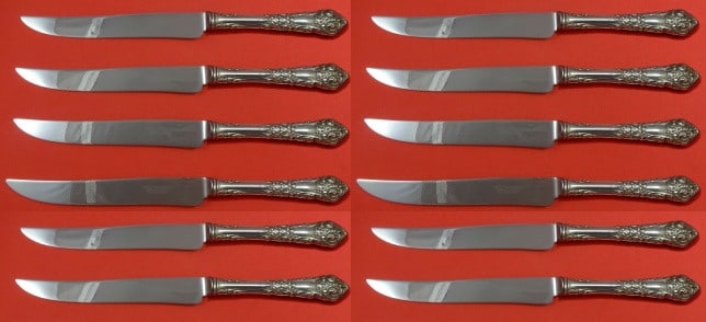 Reed & Barton French Renaissance Sterling Silver Steak Knife Set 12 pcs 8 1/2": Reed & Barton French Renaissance Sterling Silver Steak Knife Set 12 pcs 8 1/2" This exquisite set of 12 steak knives features the elegant French Renaissance pattern by Reed & Barton. Each knife boasts