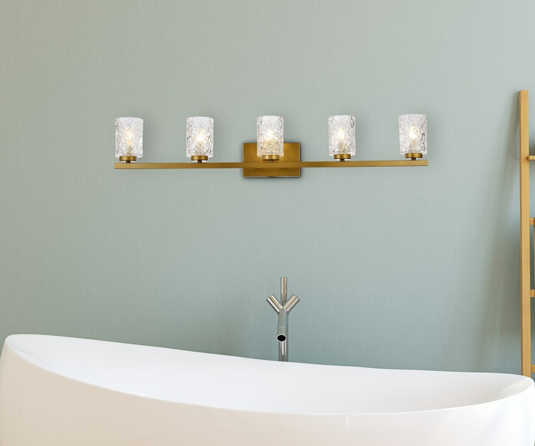 Brass 5 Light Glass Wall Sconce Cassie 41.5 inch (1 of 7)