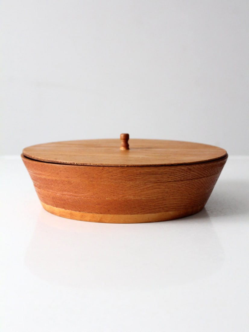 Handcrafted Lidded Wooden Bowl Vintage Decorative Storage Vessel (1 of 10)