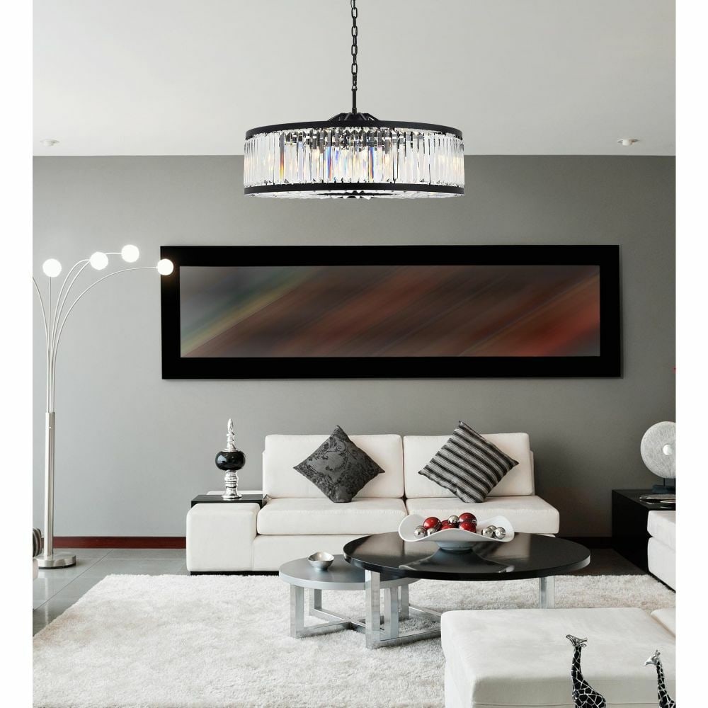 Chelsea 10-Light Matte Black Crystal Chandelier 43.5 Inch: Chelsea 10-Light Matte Black Crystal Chandelier 43.5 Inch This is a large, modern chandelier featuring a matte black frame and clear royal cut crystals, designed to make a statement in foyers, dining 