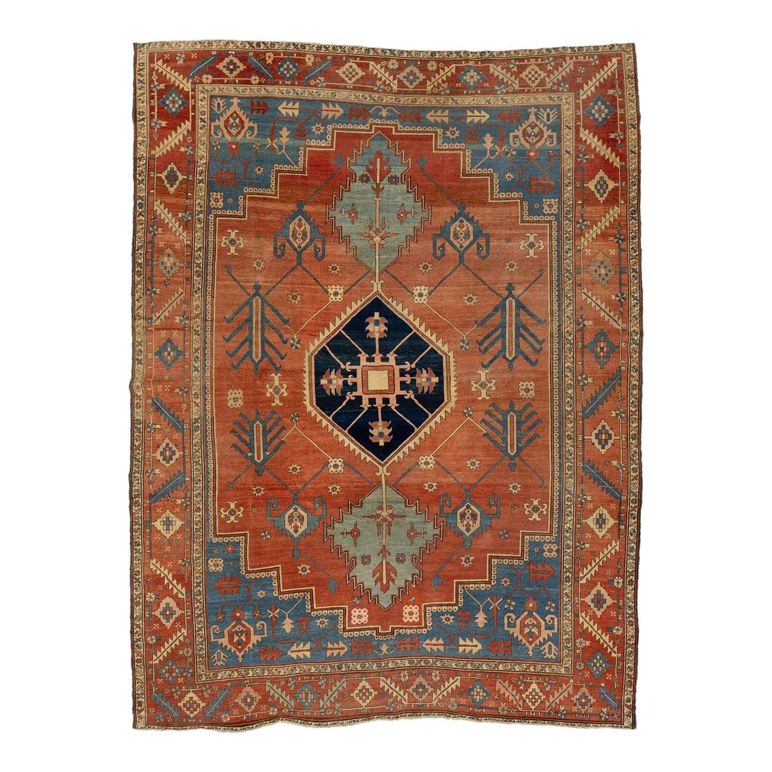 9'9" x 13' Antique Serapi Rug in Wool with Indigo Medallion (1 of 10)