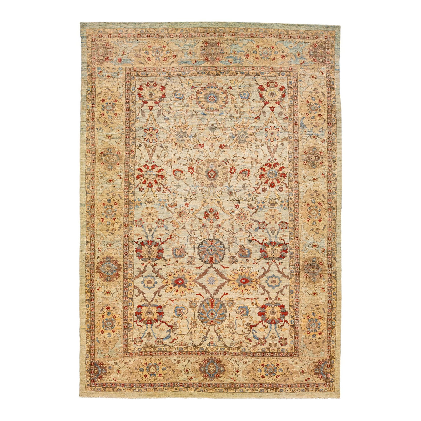 Oversize Modern Sultanabad Handmade Wool Rug Floral Design Light Blue 12'2 x 18'3: Oversize Modern Sultanabad Handmade Wool Rug Floral Design Light Blue 12'2 x 18'3 Discover this stunning oversize Sultanabad hand-knotted wool rug, featuring a beautiful light blue color field. Adorne