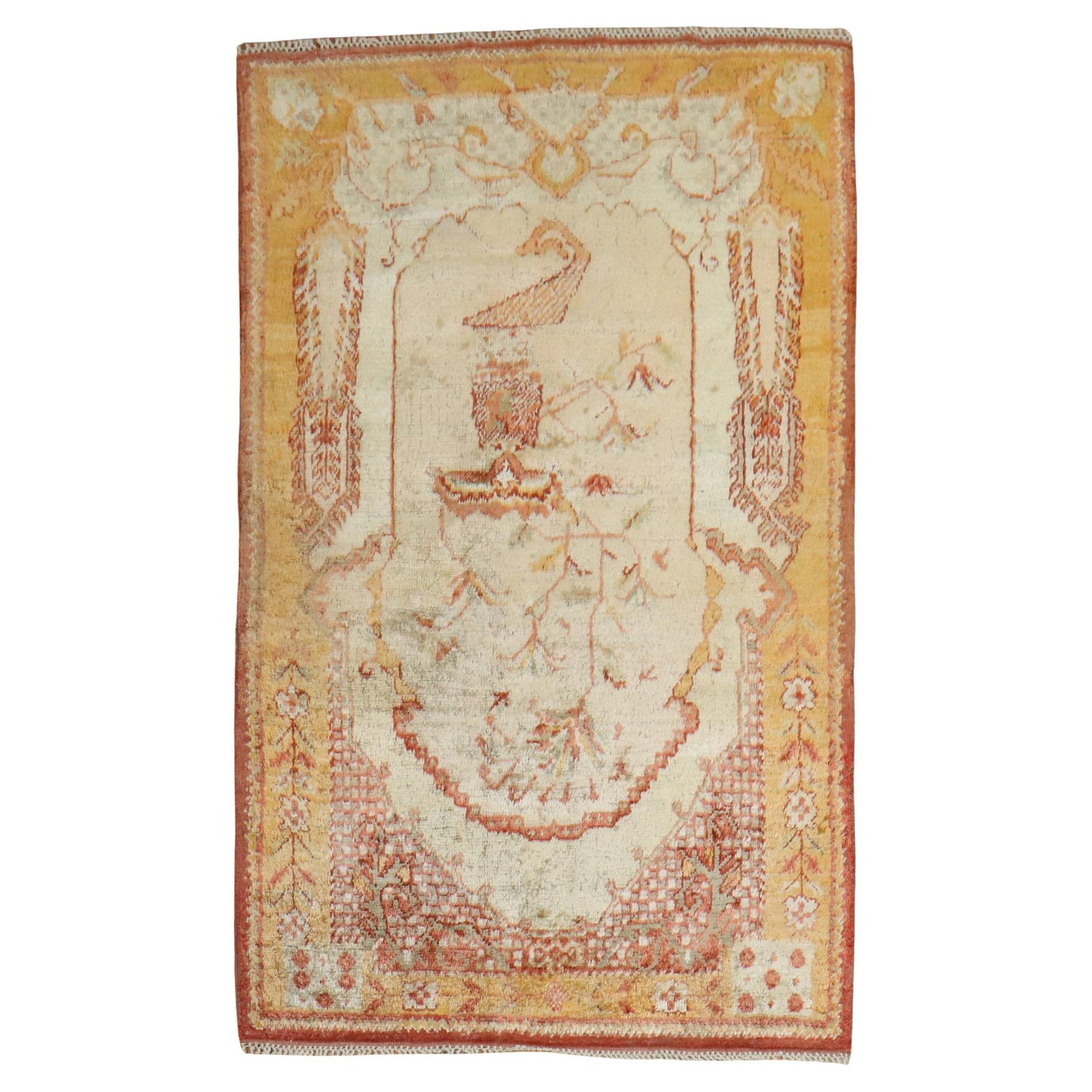 Antique Angora Oushak Rug 44 x 68 Hand-Woven Turkish 19th Century: Antique Angora Oushak Rug 44 x 68 Hand-Woven Turkish 19th Century Discover the exquisite beauty of this antique Angora Oushak rug, crafted in Turkey during the late 19th century, circa 1900. This hand