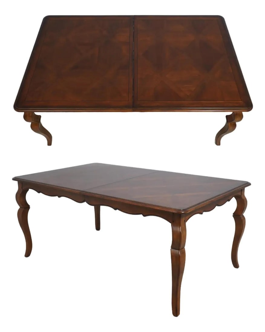 French Provincial Style Dining Table with Parquet Inlay and Queen Anne Legs (1 of 10)