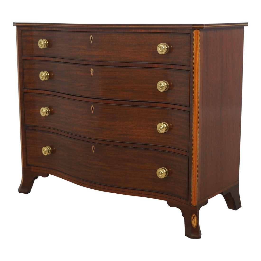 Colonial Williamsburg 8805 Mahogany Serpentine Chest: Colonial Williamsburg 8805 Mahogany Serpentine Chest This Baker Colonial Williamsburg Model 8805 chest is a finely crafted piece, inspired by Federal and traditional styles. It features inlaid mahogan