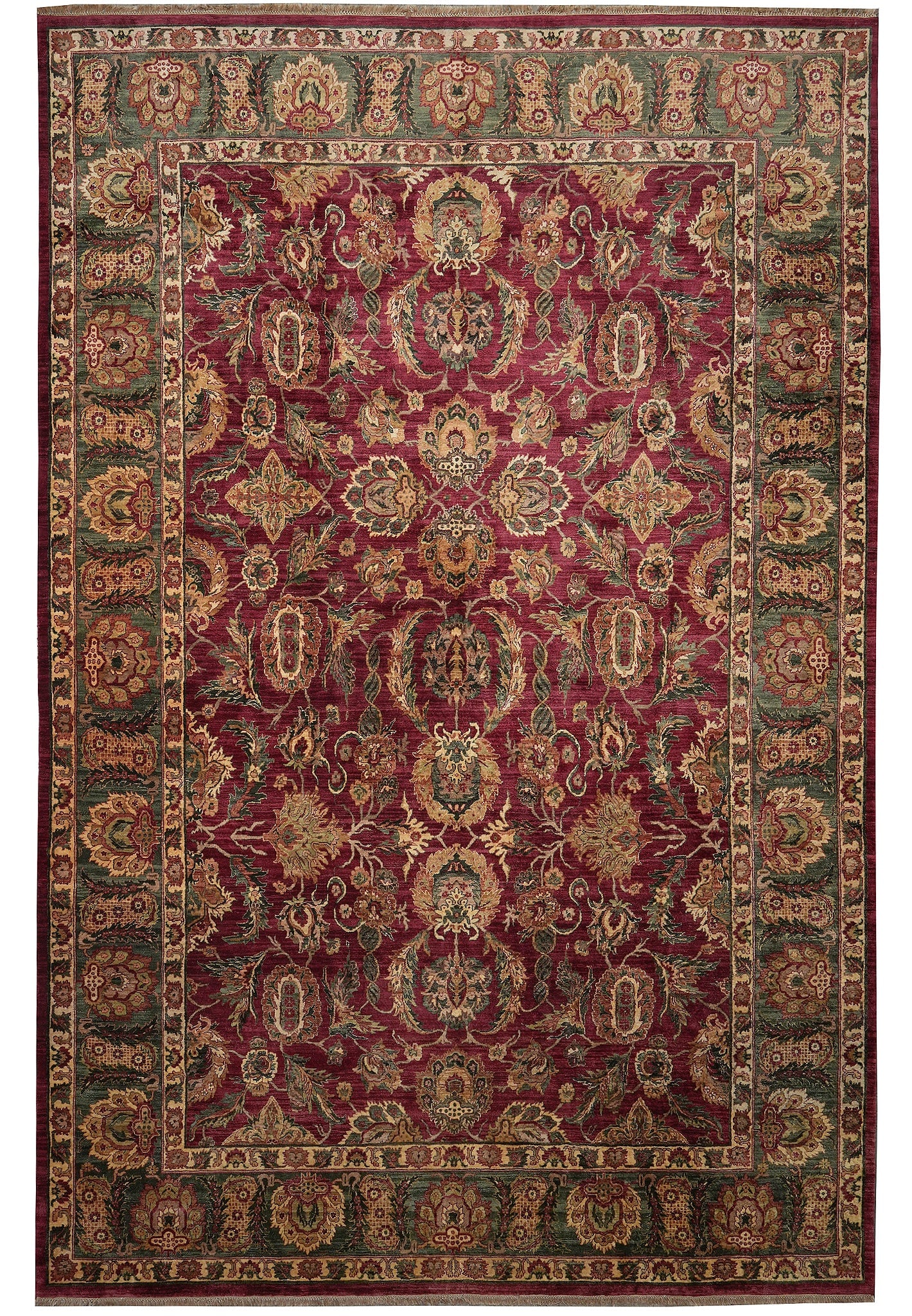 12 x 18 Hand Knotted Jaipour Rug Burgundy Green Traditional Area Carpet (1 of 13)