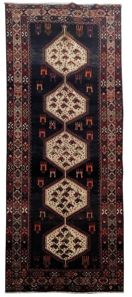 Exquisite 4'3" x 10'2" Ivory Persian Hamadan Runner Rug: Exquisite 4'3" x 10'2" Ivory Persian Hamadan Runner Rug Free continental US Shipping Introducing an exquisite 4' x 10' Ivory Persian Hamadan Area Runner Rug, handcrafted by skilled Persian artisans. T