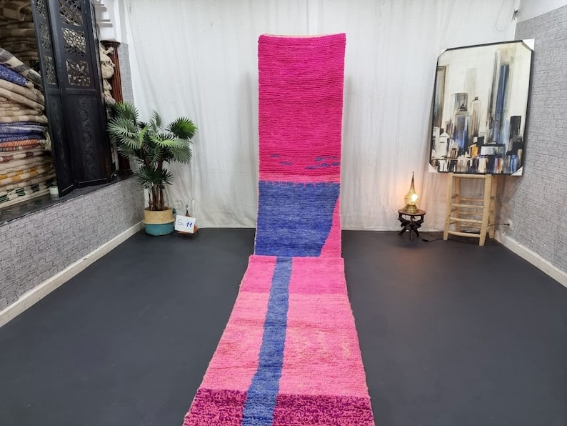 Authentic Pink Handmade Moroccan Berber Runner Rug 2 x 13 Feet: Authentic Pink Handmade Moroccan Berber Runner Rug 2 x 13 Feet Enhance your living space with this Lovely Authentic Pink Handmade Moroccan Berber Runner Rug. Handwoven in the Middle Atlas Mountains by