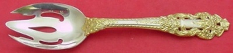 Sterling Silver Pierced Serving Spoon Crown Baroque Gold Pattern 8.5 Inch: Sterling Silver Pierced Serving Spoon Crown Baroque Gold Pattern 8.5 Inch This Crown Baroque Gold pierced serving spoon by Gorham features an elegant design crafted from sterling silver. Made in the U
