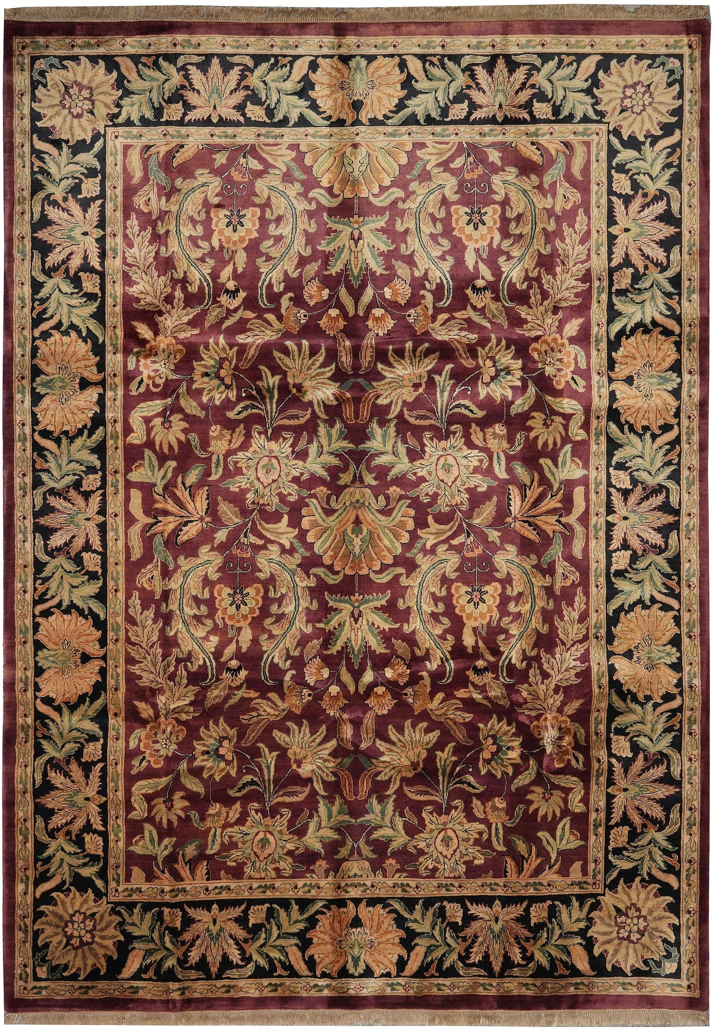 9 x 12 Hand Knotted Wool Jaipur Rug Burgundy Floral (1 of 11)