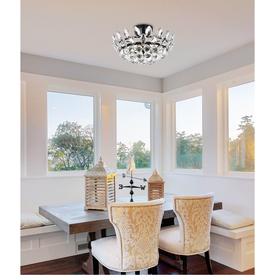 Emilia 3 Light Flush Mount Crystal Ceiling Fixture Black (1 of 9)
