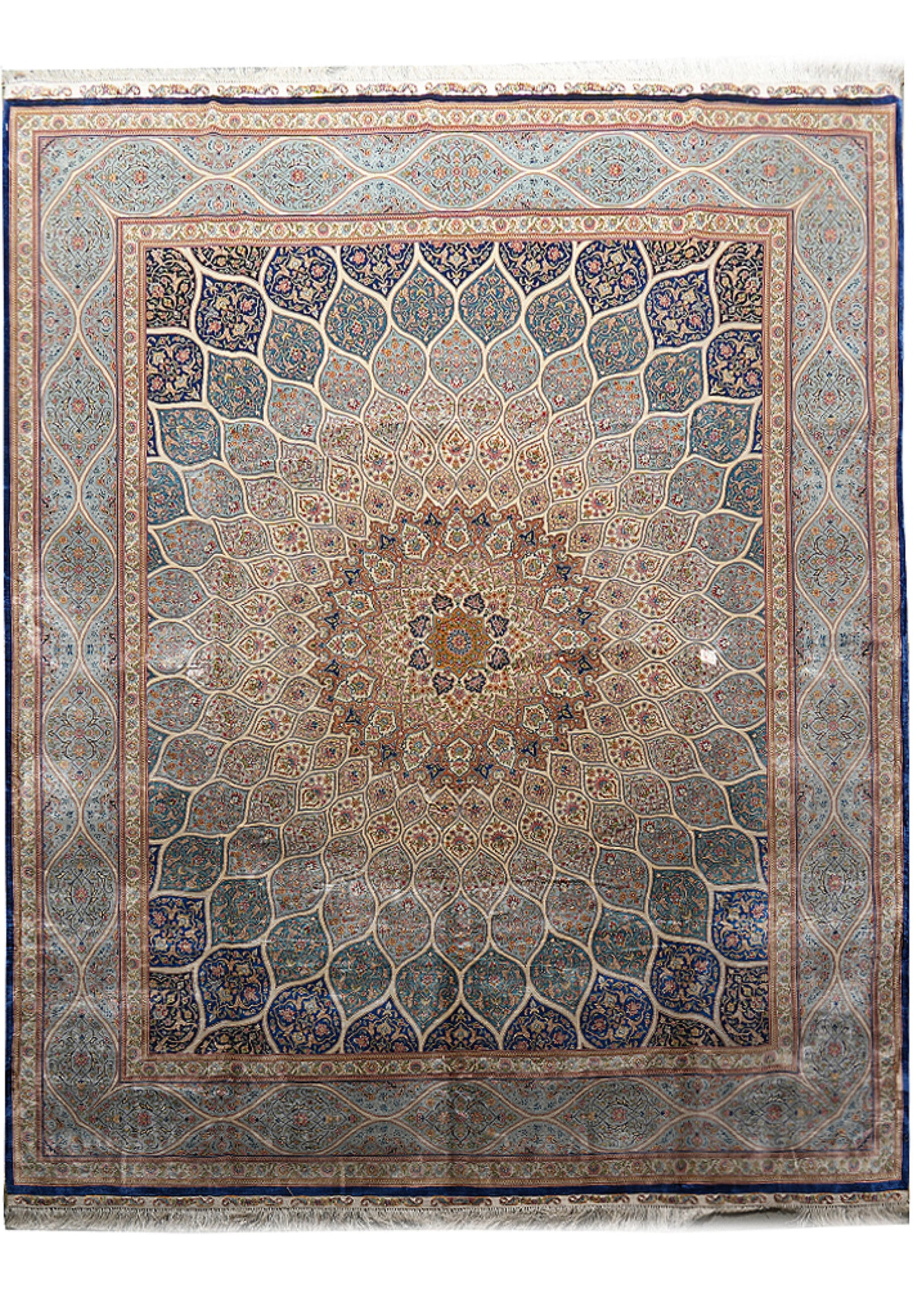 8 x 10 Radiant Medallion Pattern Pure Silk Handmade Rug: 8 x 10 Radiant Medallion Pattern Pure Silk Handmade Rug Free continental US Shipping This 8 x 10 radiant medallion pattern silk rug is expertly handcrafted from pure silk, featuring an intricate centr