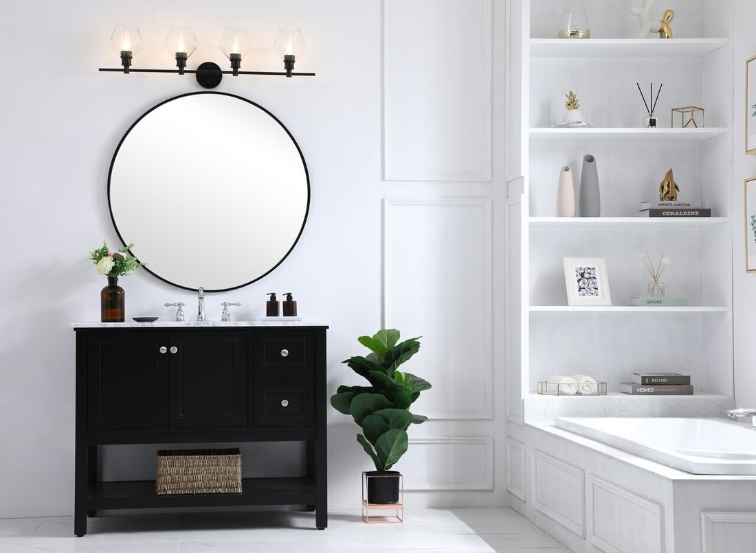 Gene 4 Light Black Metal Clear Glass Wall Sconce: Gene 4 Light Black Metal Clear Glass Wall Sconce Modern 4-light wall sconce with a black metal finish and clear glass shades. Designed for indoor use, it is hardwired, wall mounted, and rated ETL dry.