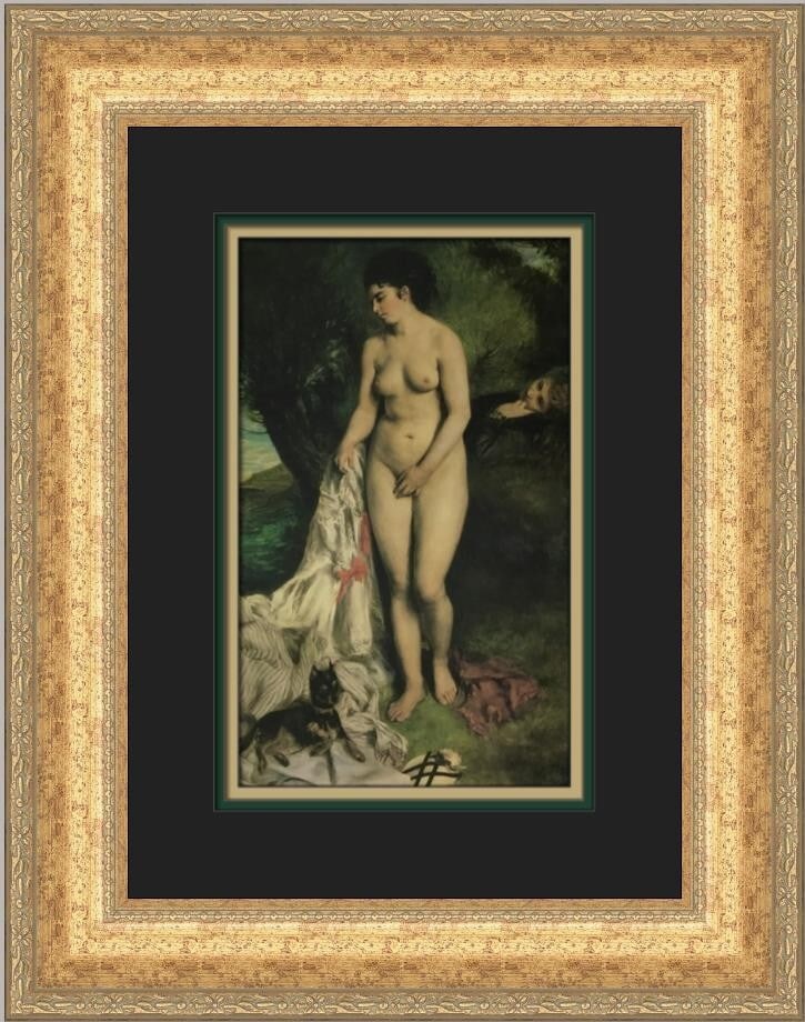Pierre-Auguste Renoir Bather with a Griffon Custom Framed Art Print: Pierre-Auguste Renoir Bather with a Griffon Custom Framed Art Print This exquisite custom framed print features Pierre-Auguste Renoir's iconic work, 'Bather with a Griffon.' Measuring 19 in height and