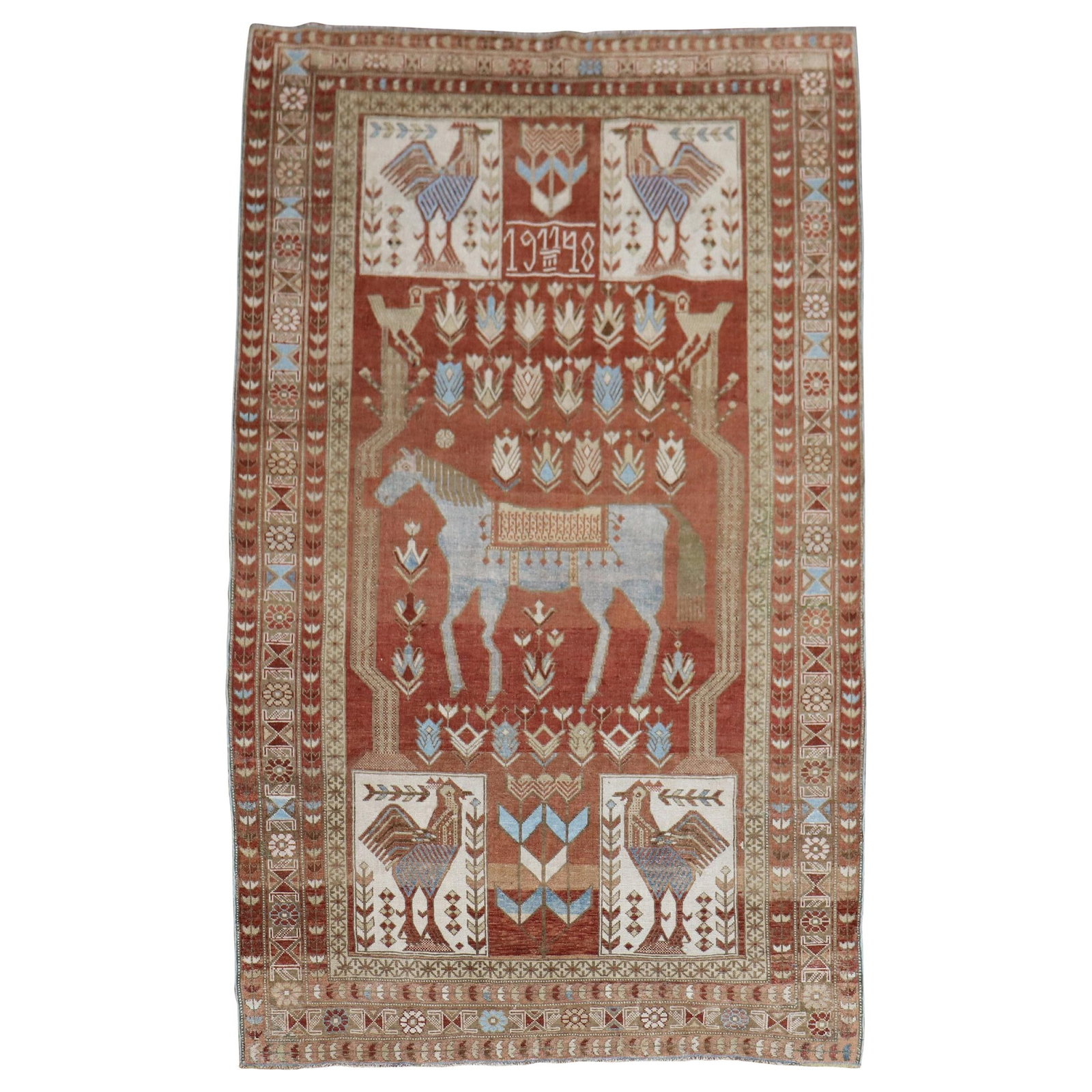 1948 Rare Antique Shirvan Caucasian Rug Horse Rooster Design (1 of 9)