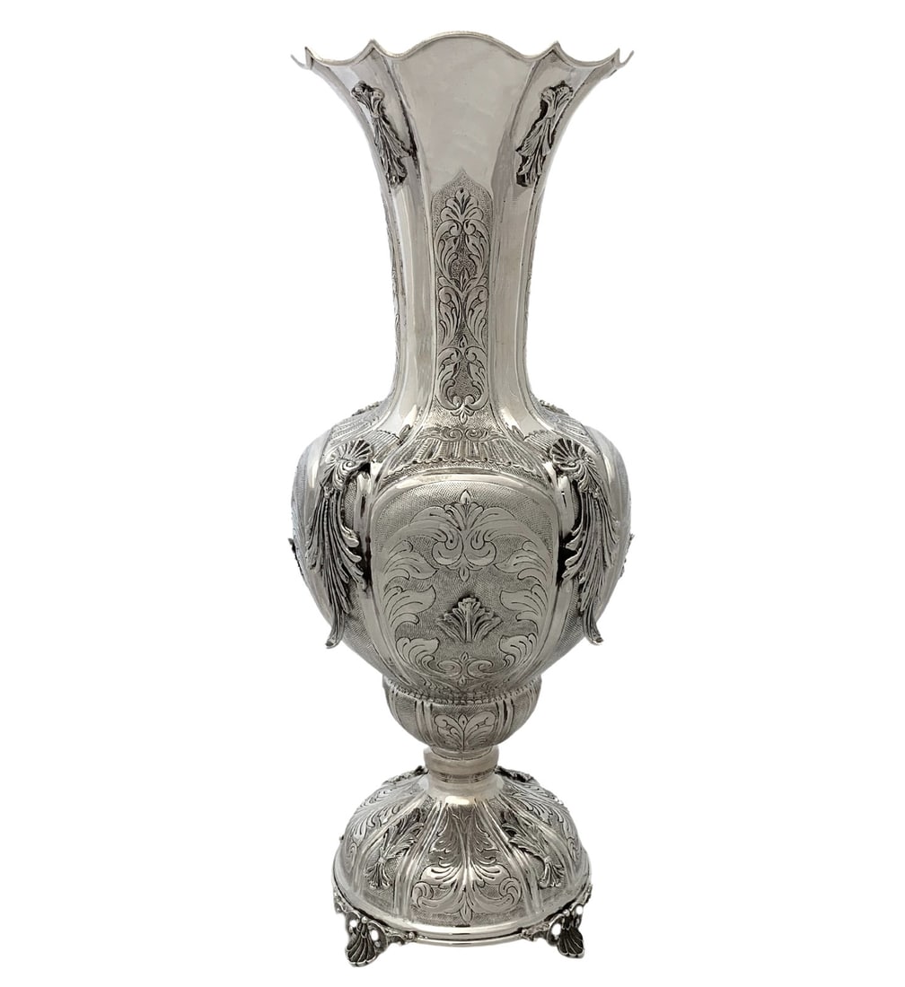 Handmade 925 Sterling Silver Flower Vase with Shell Leaf Design (1 of 3)