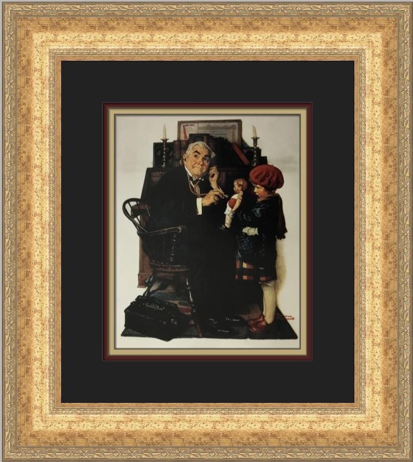 Norman Rockwell Doctor and Doll Framed Print 2001 Americana Art: Norman Rockwell Doctor and Doll Framed Print 2001 Americana Art This beautiful custom framed print titled 'Doctor and Doll' by Norman Rockwell captures a charming Americana scene. Measuring 18 in. in 
