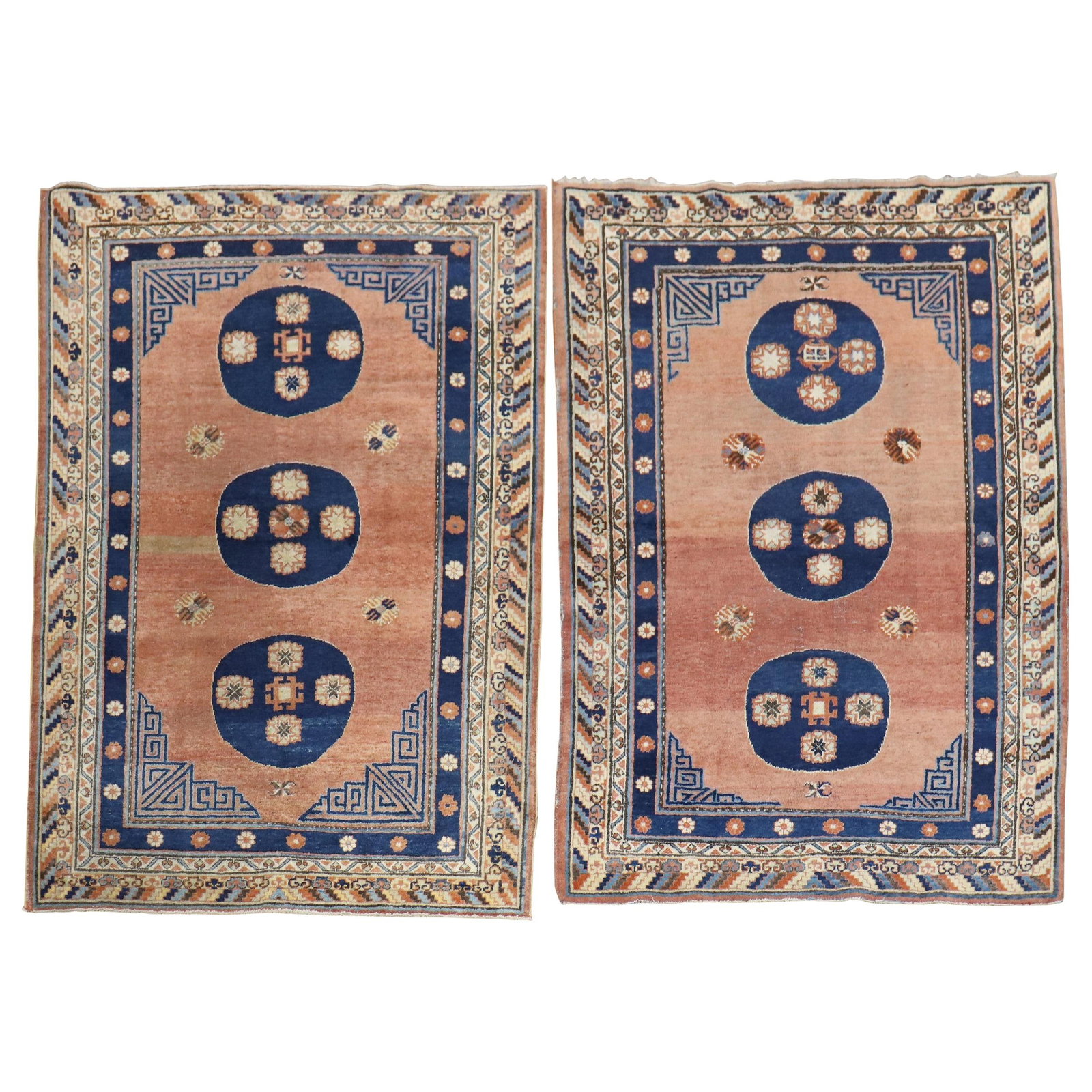 Rare Set of 2 Antique Khotan Carpets Hand-Woven Wool 1910: Rare Set of 2 Antique Khotan Carpets Hand-Woven Wool 1910 Discover this rare matching pair of antique Khotan carpets, meticulously hand-woven from high-quality wool. These exquisite pieces showcase a 