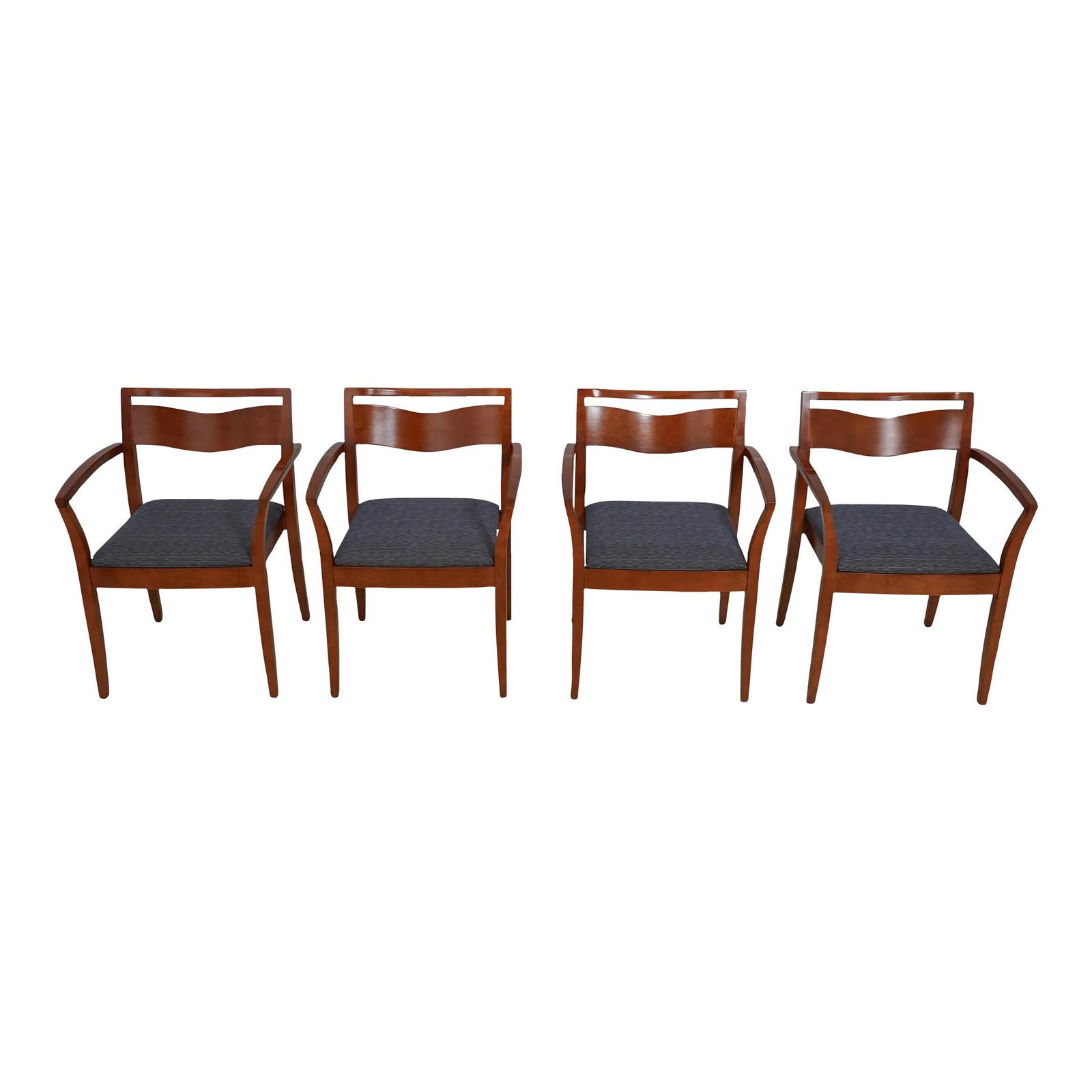 Set of 4 Knoll Studio Modern Open Armchairs Cherry Finish: Set of 4 Knoll Studio Modern Open Armchairs Cherry Finish This set of four Knoll Studio open armchairs exemplifies modern design with high-quality construction. Featuring clean upholstered seats and a