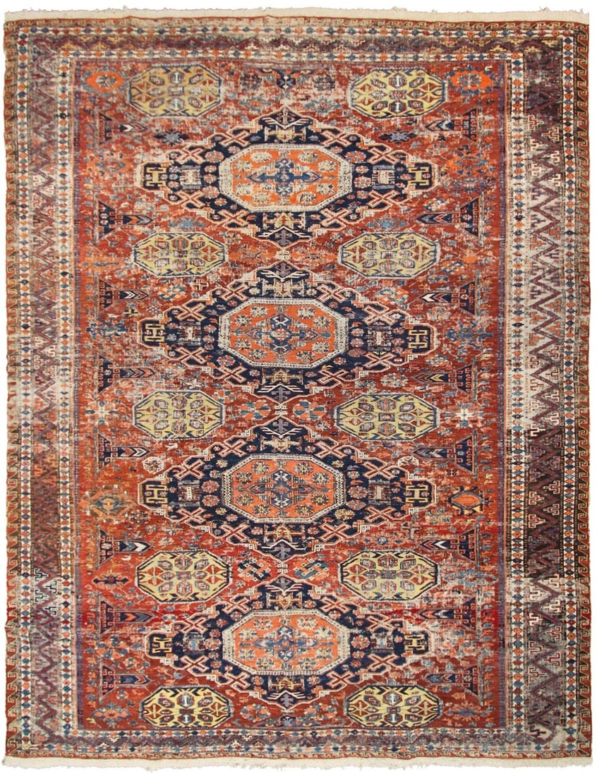 Antique Caucasian Soumak Wool Flatwoven Rug 8x10 Rare: Antique Caucasian Soumak Wool Flatwoven Rug 8x10 Rare This authentic antique Caucasian Soumak rug dates to around 1870 and showcases a rare flatwoven construction. Handwoven from 100% wool on a wool f