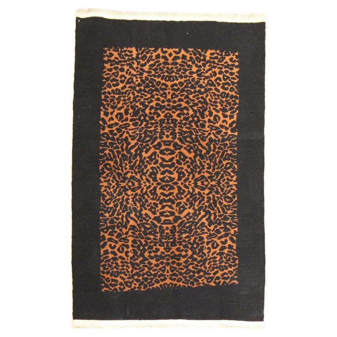 Zabihi Vintage Turkish Wool Leopard Rug 35 x 54 Organic Modern: Zabihi Vintage Turkish Wool Leopard Rug 35 x 54 Organic Modern Discover the unique charm of this Zabihi Collection Leopard Vintage Turkish Small Rug, a stunning piece that showcases an eye-catching le