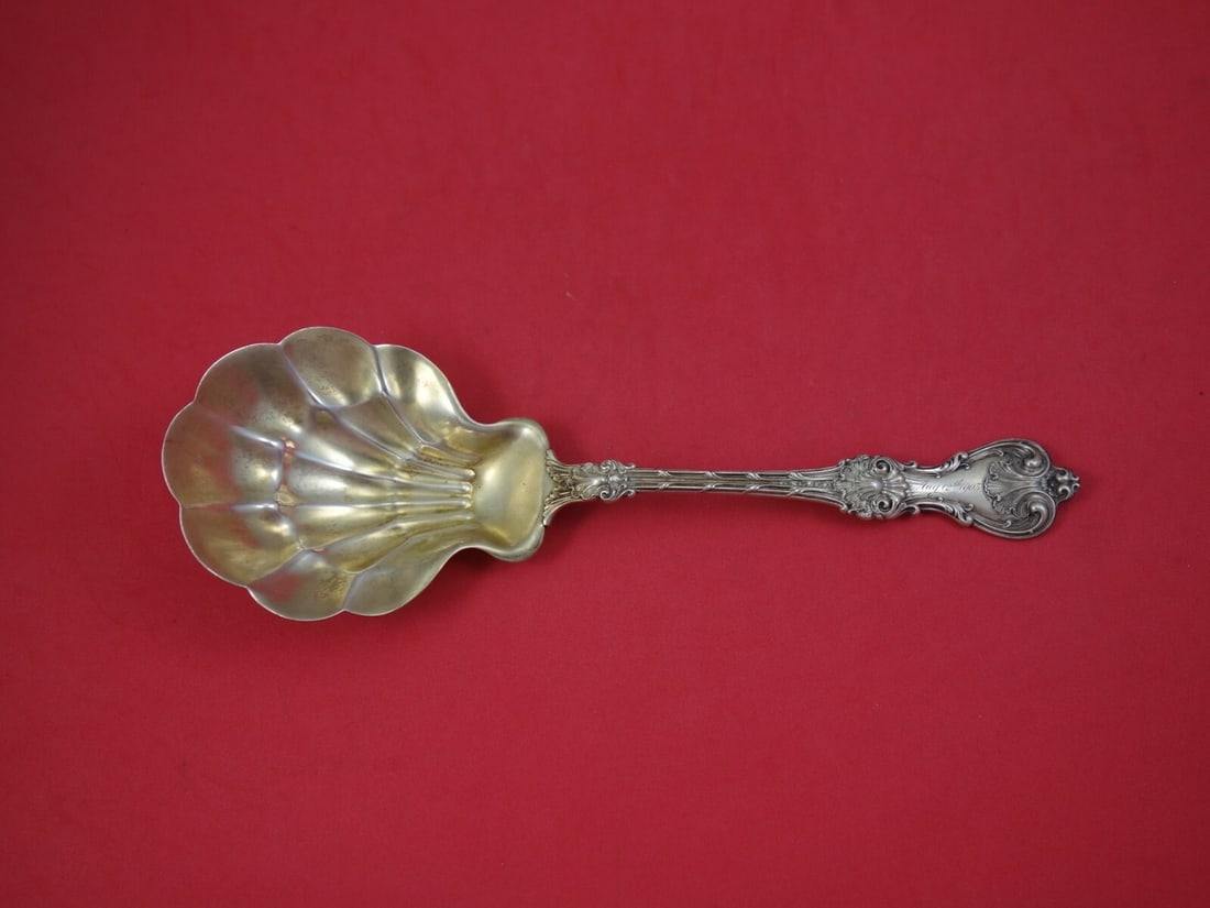 Whiting King Edward Sterling Silver Berry Spoon Goldwashed Fluted 9 3/4" (1 of 1)