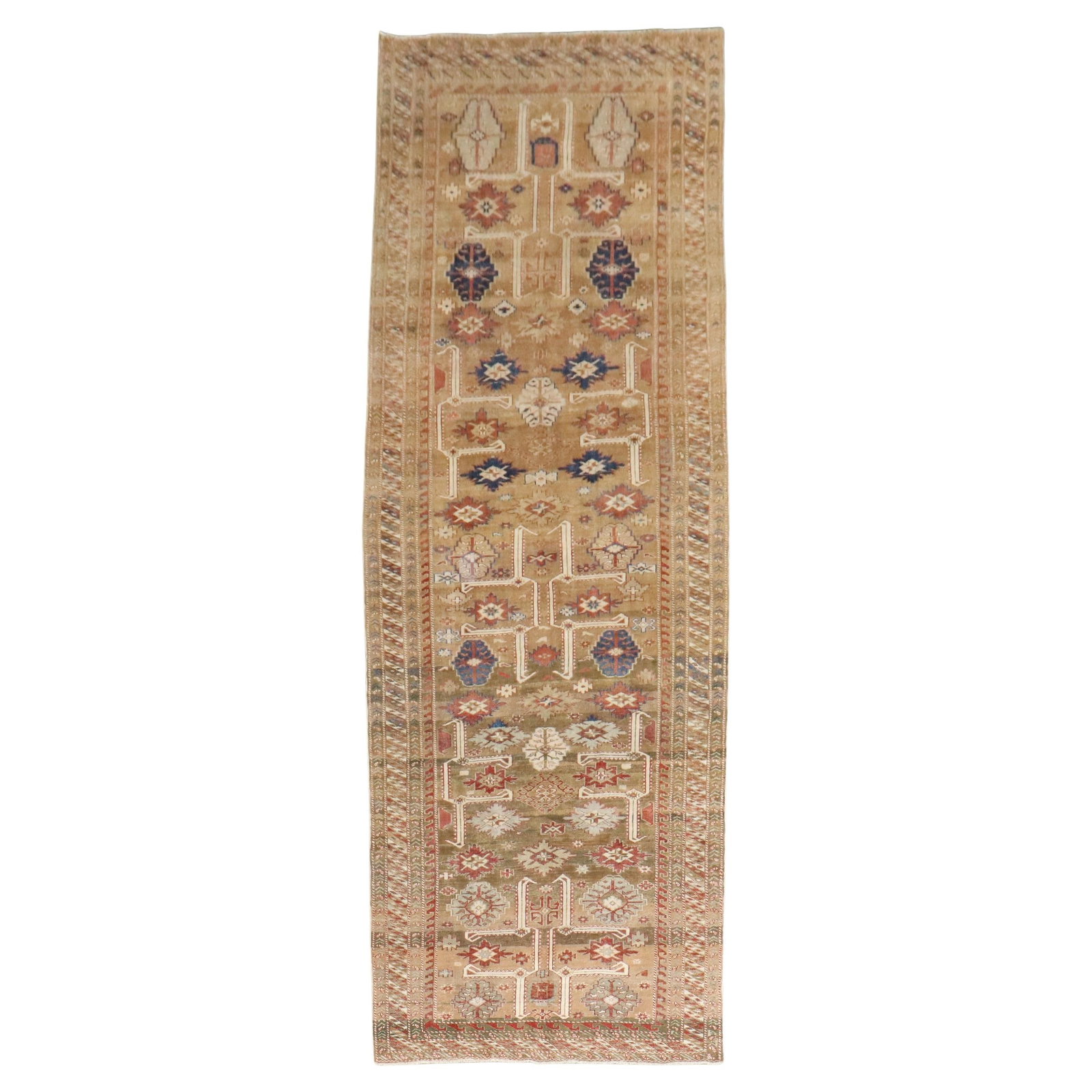 Kazak Style Wool Caucasian Gallery Rug Early 20th Century Geometric Pattern: Kazak Style Wool Caucasian Gallery Rug Early 20th Century Geometric Pattern This is a rare gallery size Caucasian Shirvan tribal rug from the early 20th century, featuring a distinctive Kazak style wi