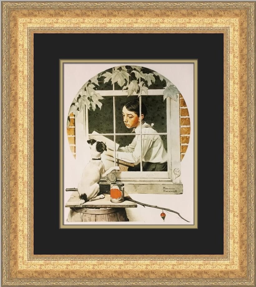 Norman Rockwell Boy Gazing out of the Window Custom Framed Print 20x18: Norman Rockwell Boy Gazing out of the Window Custom Framed Print 20x18 This stunning custom framed print titled 'Boy Gazing out of the Window' by renowned artist Norman Rockwell captures a moment of c