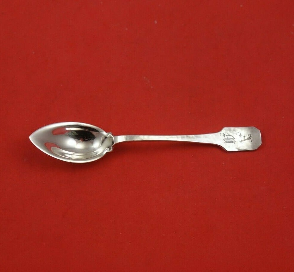 Shreve Norman Hammered Sterling Silver Grapefruit Spoon Engraved AM: Shreve Norman Hammered Sterling Silver Grapefruit Spoon Engraved AM This exquisite grapefruit spoon is crafted from sterling silver by the renowned maker Shreve and features the elegant Norman Hammere