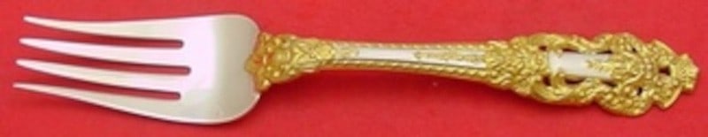 Sterling Silver Serving Fork Crown Baroque Gold Pattern by Gorham 8.5 Inch: Sterling Silver Serving Fork Crown Baroque Gold Pattern by Gorham 8.5 Inch This is a Gorham Crown Baroque Gold cold meat serving fork crafted from sterling silver. The fork measures 8 1/2 inches in le