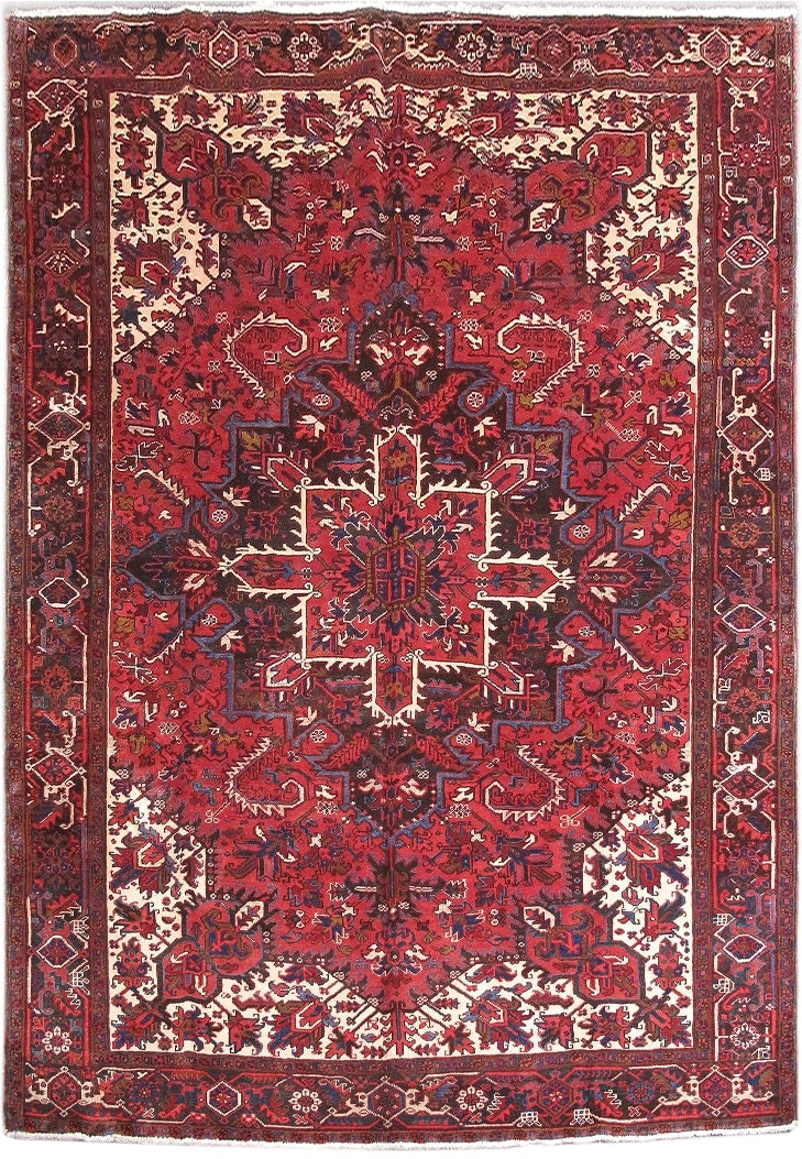 8'10" x 11'7" Hand-Knotted Red Persian Heriz Area Rug: 8'10" x 11'7" Hand-Knotted Red Persian Heriz Area Rug Free continental US Shipping Enhance your living space with this exquisite 8' 10" x 11' 7" Red Persian Heriz rug, meticulously handcrafted by skil