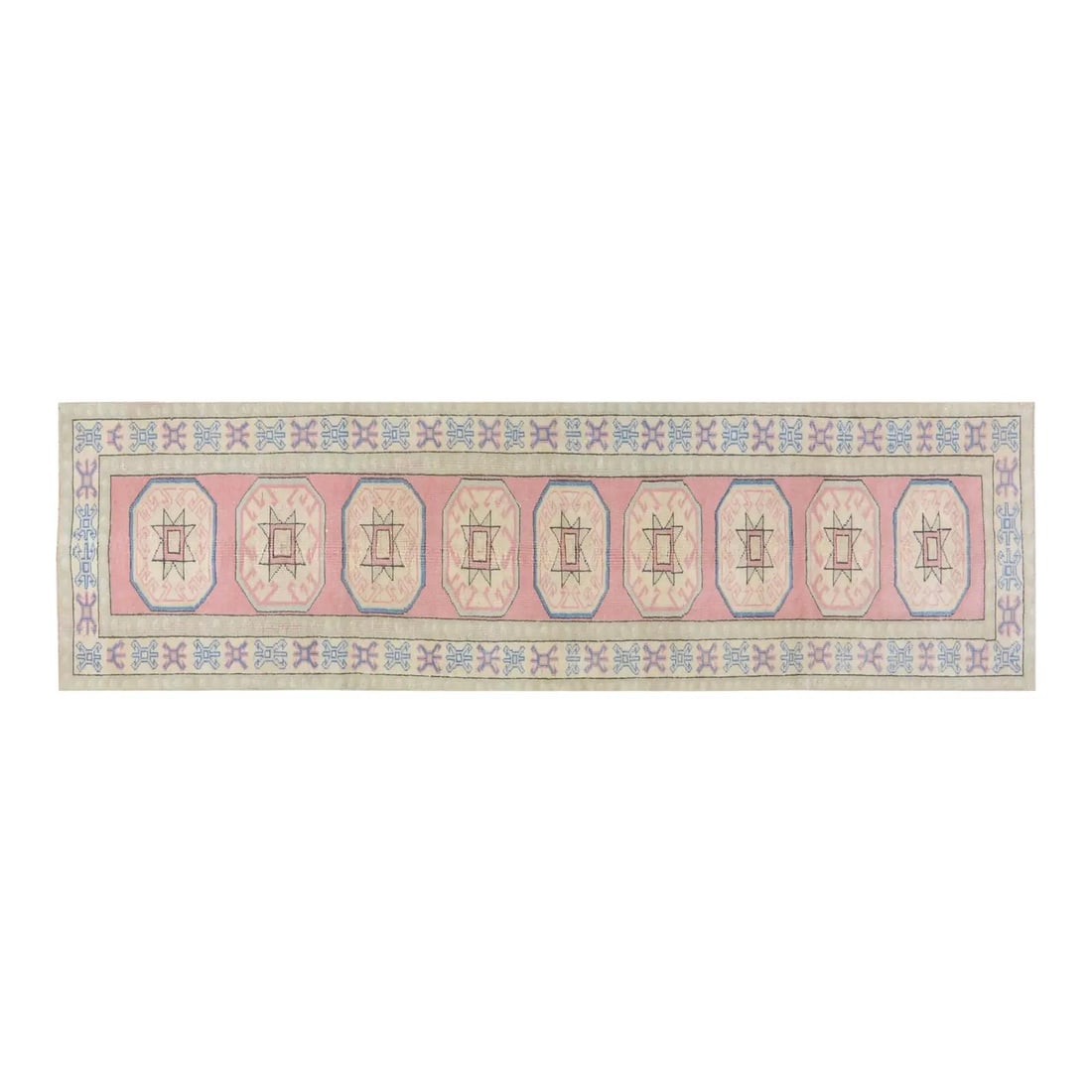 2'4" x 8'5" Wool Runner Turkish Anatolian Hand Knotted Vintage Rug: 2'4" x 8'5" Wool Runner Turkish Anatolian Hand Knotted Vintage Rug This vintage Turkish Anatolian hand-knotted wool rug showcases traditional craftsmanship combined with a modern design sensibility. E