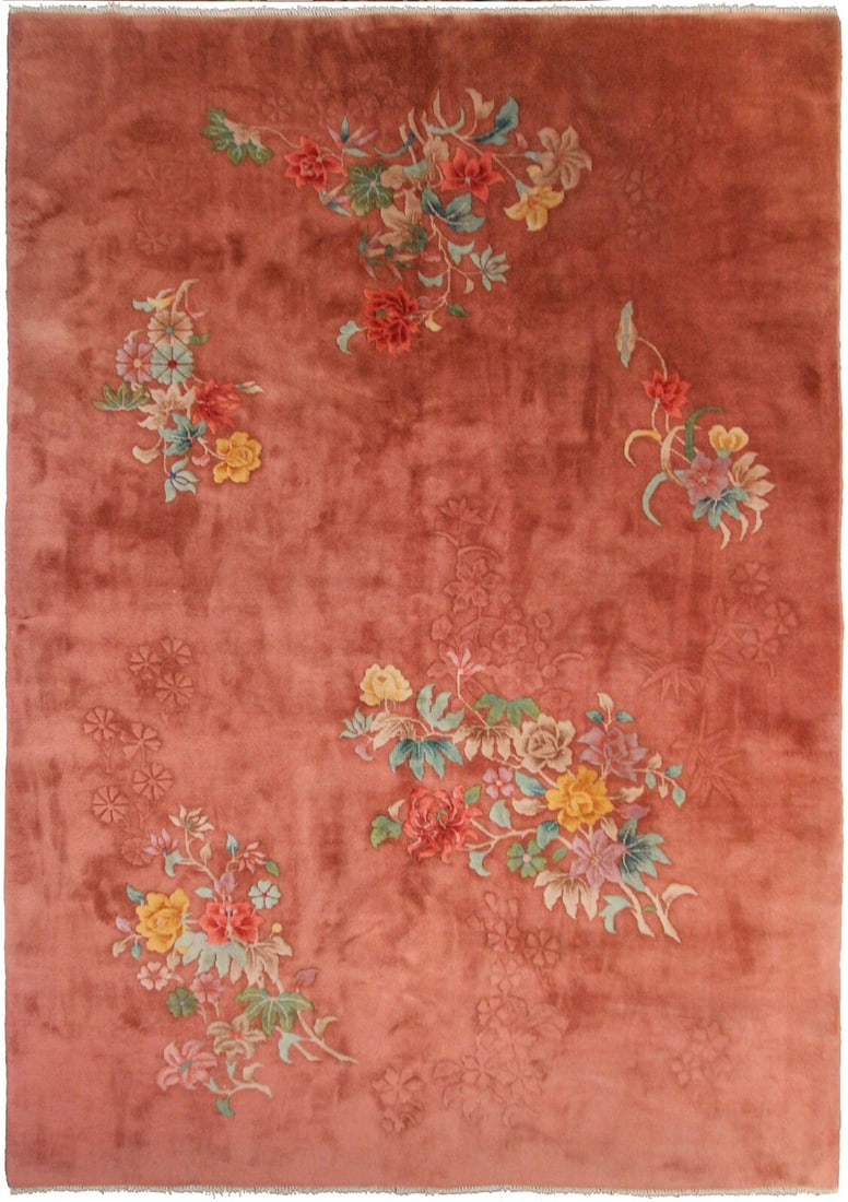 Hand Knotted Chinese Art Deco Wool Area Rug 6x9 Pink c.1930 (1 of 10)