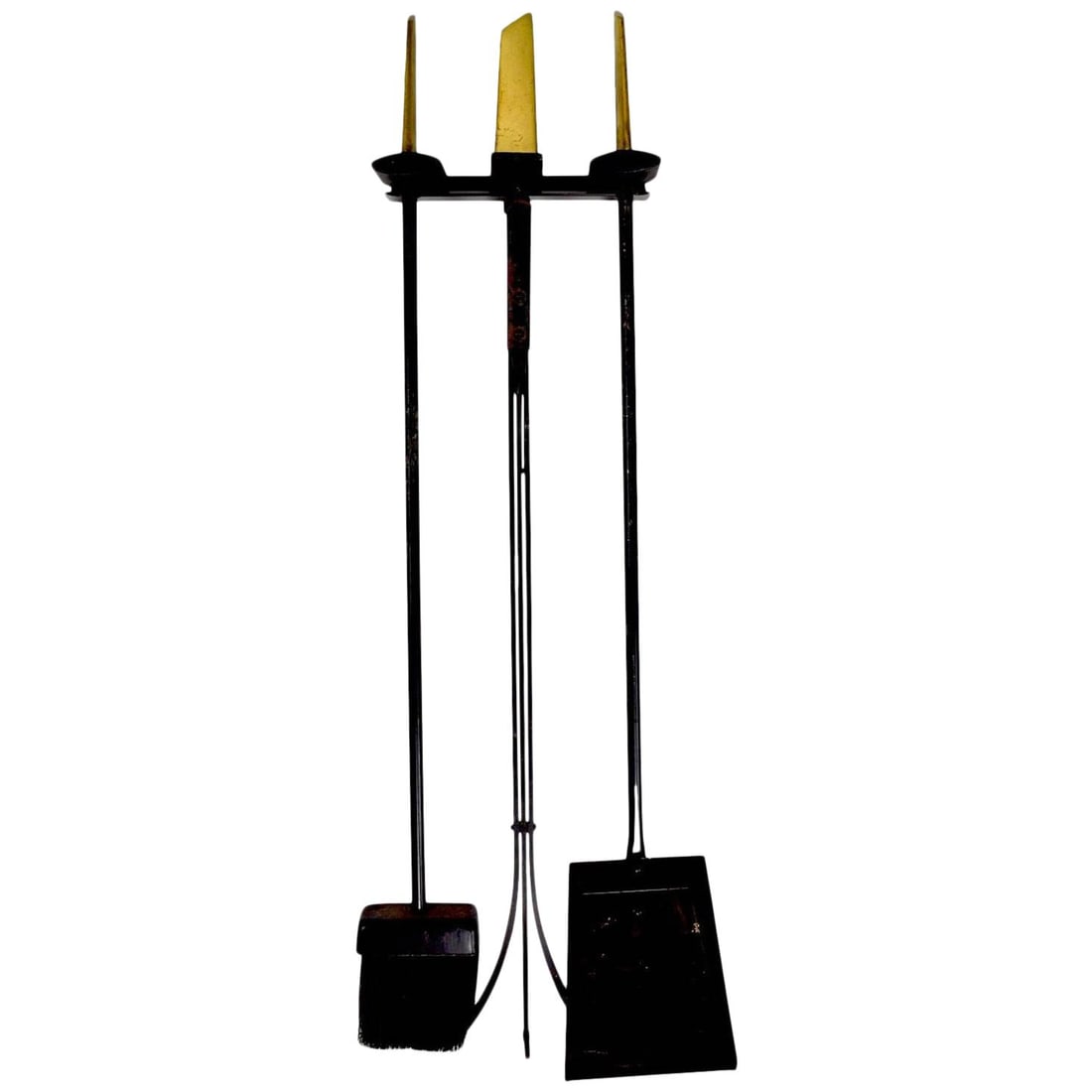 Donald Deskey Wall Mount Fireplace Tool Set Wrought Iron Brass Handles (1 of 9)