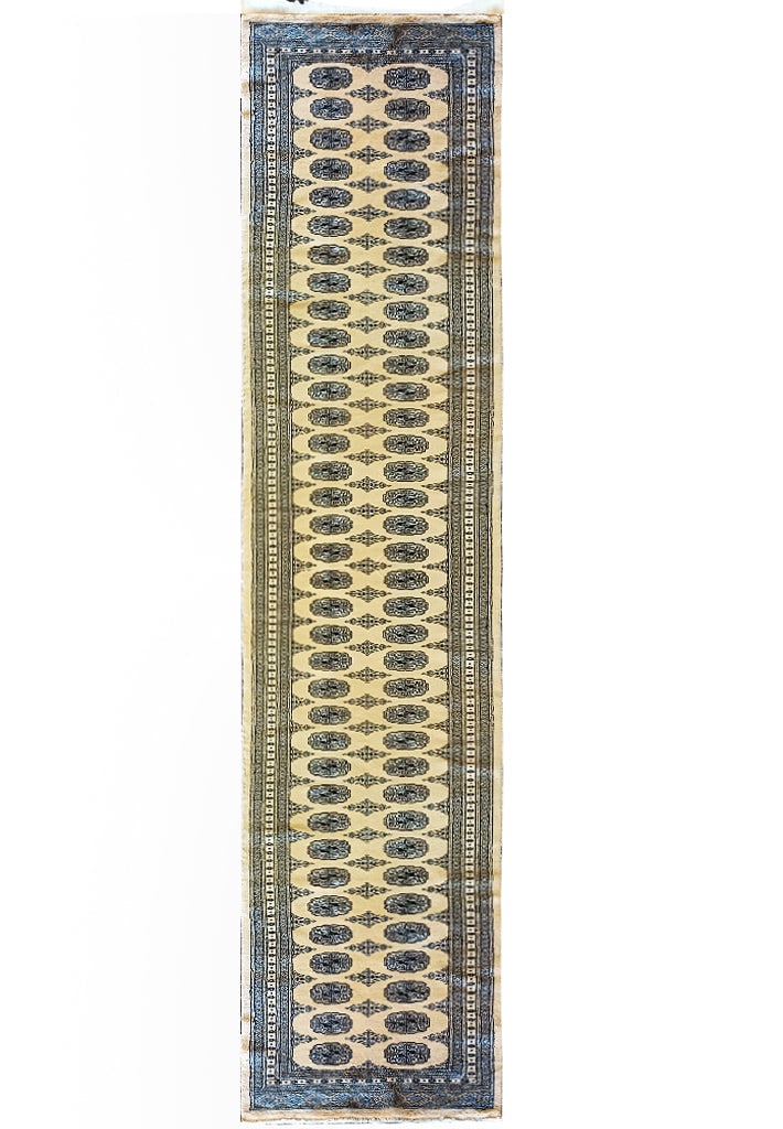 Handmade Bokara Runner Rug 2.8 x 16.5 Beige Wool Elegant Design: Handmade Bokara Runner Rug 2.8 x 16.5 Beige Wool Elegant Design Free continental US Shipping Introducing an exquisite 16-foot long Runner Bokara Rug, meticulously handcrafted to bring timeless eleganc