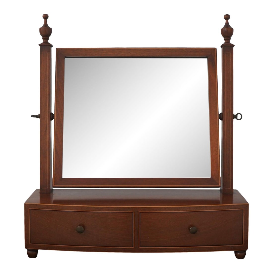 Federal Style Mahogany Vanity Chest with Shaving Mirror and Inlay: Federal Style Mahogany Vanity Chest with Shaving Mirror and Inlay This 1960s dresser shaving mirror features solid mahogany construction with high-quality craftsmanship and elegant inlay work througho