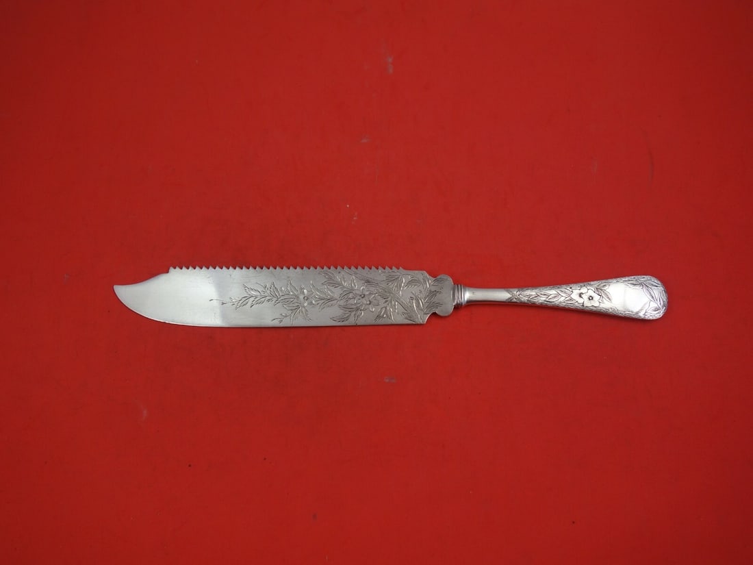 Gorham Clematis Sterling Silver Cake Saw Knife 10.5 Bright-Cut (1 of 2)
